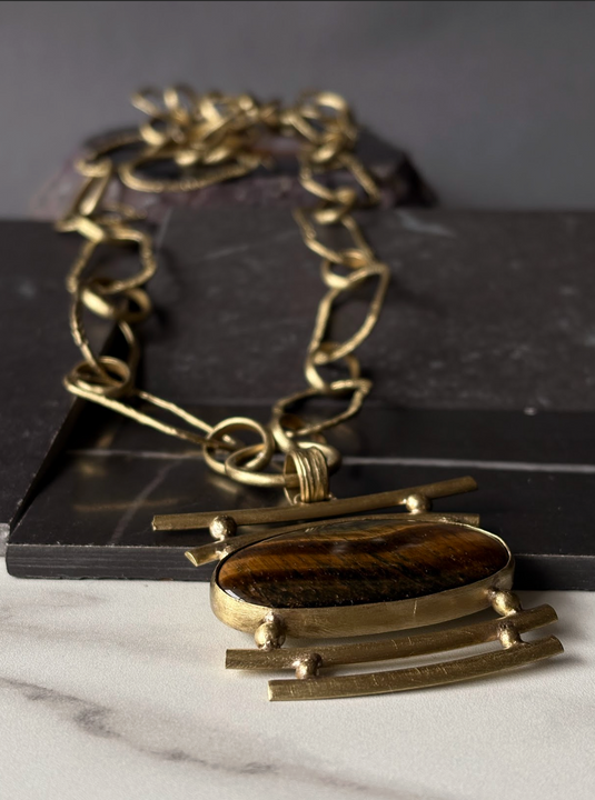 Collar Largo Ojo de Tigre en Bronce