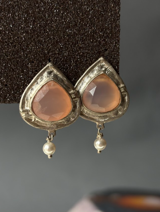 Aros de Plata con Cuarzo Rosado y Perlas