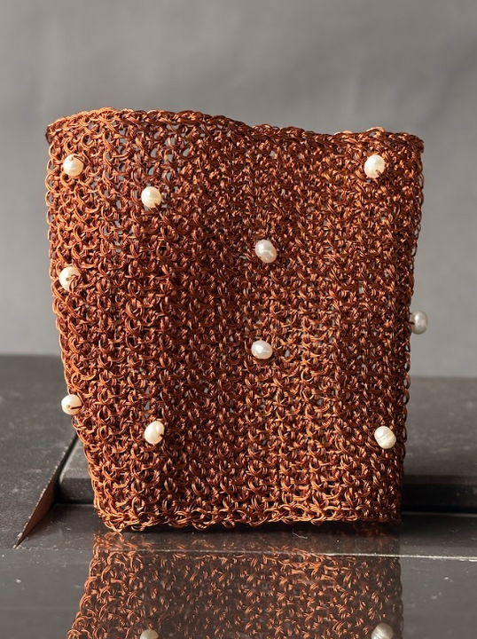 Pulsera Tejido Áureo y Perlas - Cobre