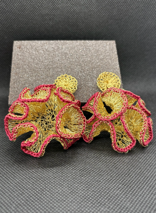 Aros Trama Fucsia - Bronce