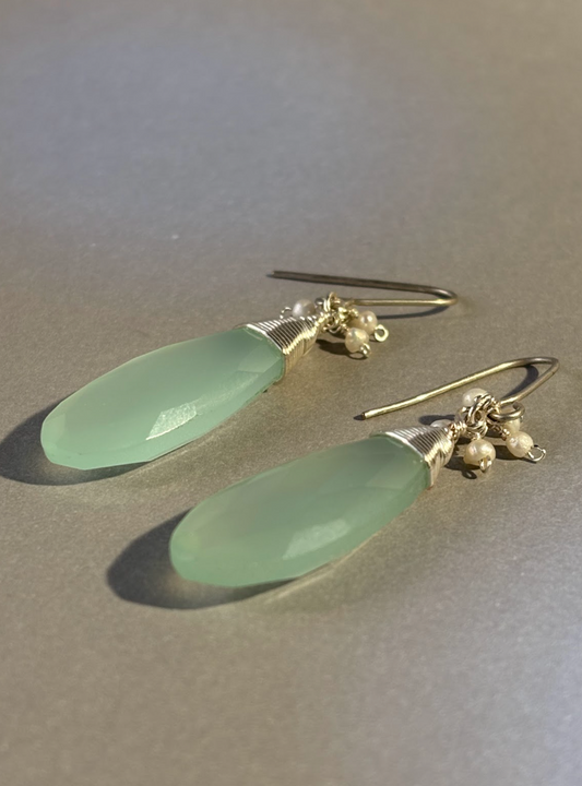 Aros Perla Celeste - Plata
