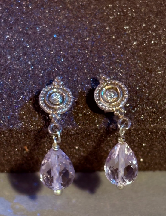 Aros Amatista Dorada - Plata Bañada en Oro