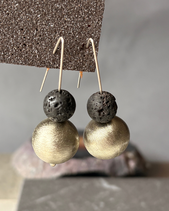 Aros Fuego Andino - Alpaca y piedra volcánica