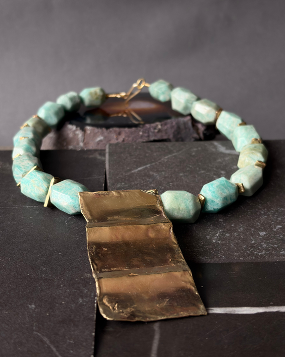 Collar Brisa Mineral -  Amazonita natural y Bronce
