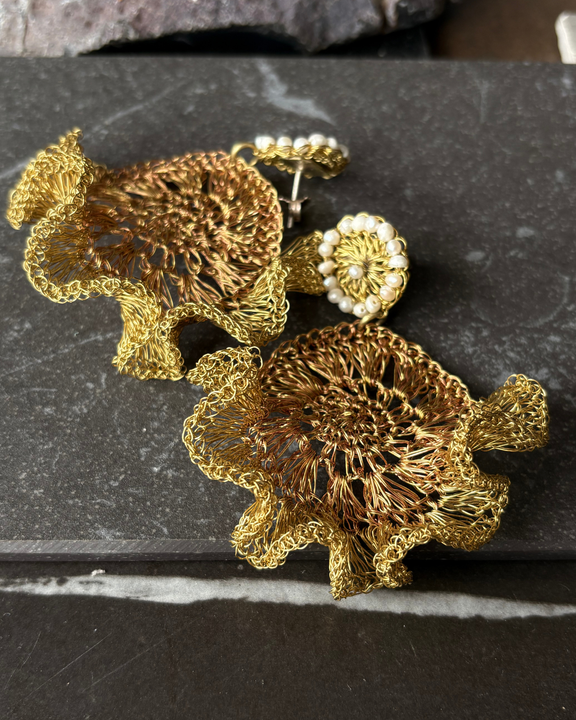 Aros Trama Blanco - Alambre de Bronce y piedras