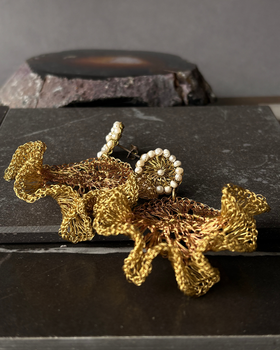 Aros Trama Blanco - Alambre de Bronce y piedras