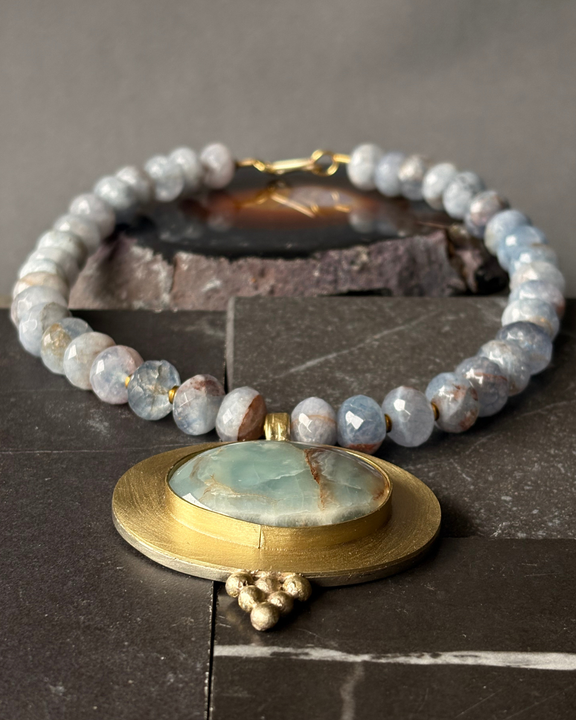 Collar Horizonte Azul - Agua Marina y Medallones Ónix cielo