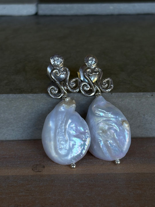 Aros Perla Reina – Perla y plata con circones