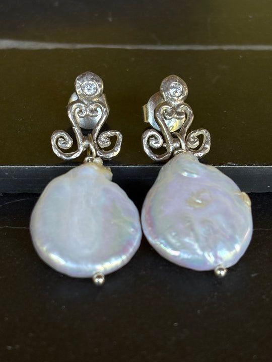 Aros Perla Reina – Perla y plata con circones