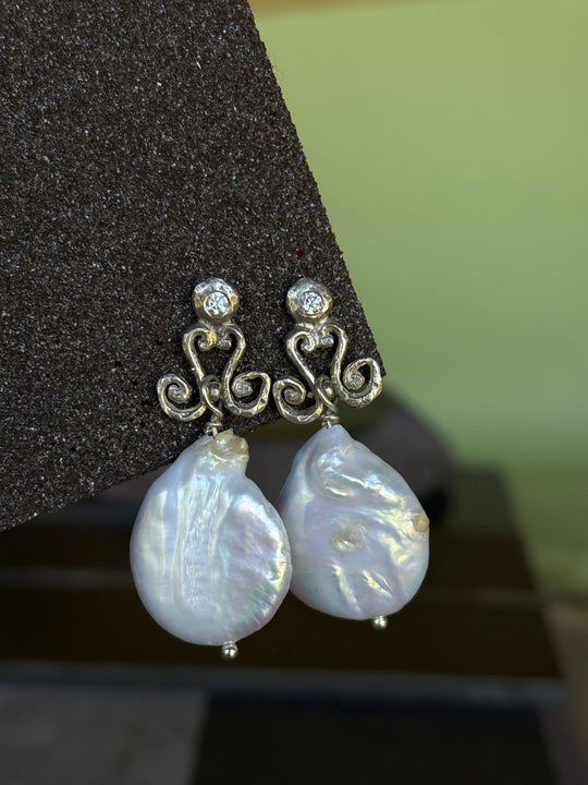 Aros Perla Reina – Perla y plata con circones