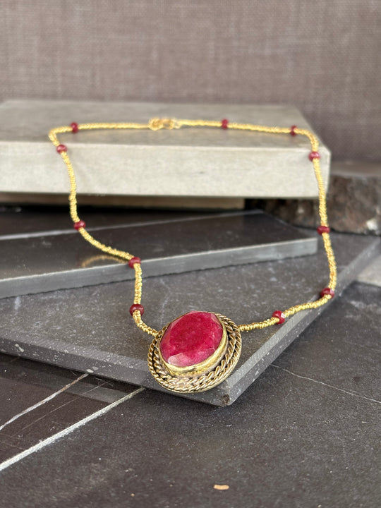 Collar Rubí Trenzado - Plata bañado en oro