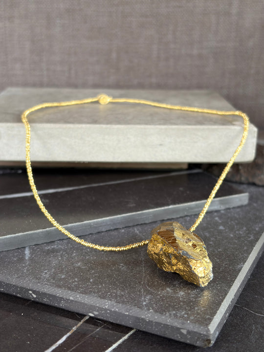 Collar Hematita Dorada - Plata bañada en oro
