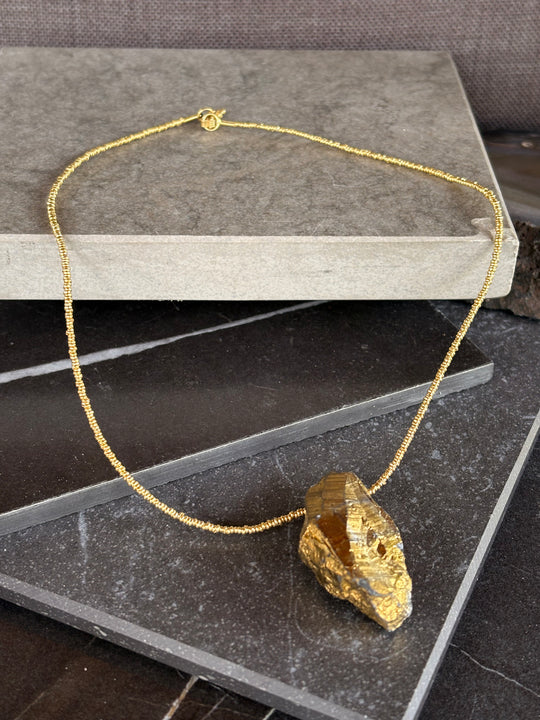 Collar Hematita Dorada - Plata bañada en oro