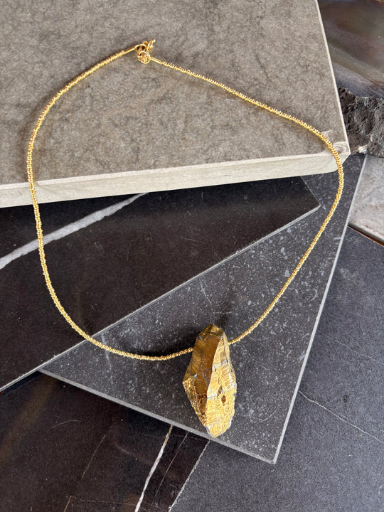 Collar Hematita Dorada - Plata bañada en oro