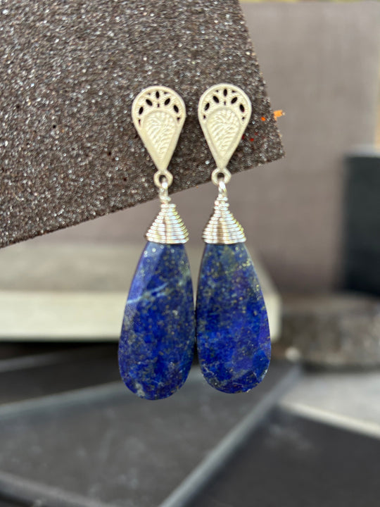 Aros Gotas Azul - Plata y Lapislázuli