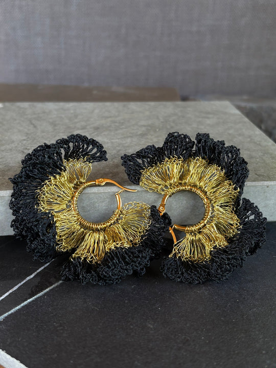 Aros Flor Obsidiana - Bronce
