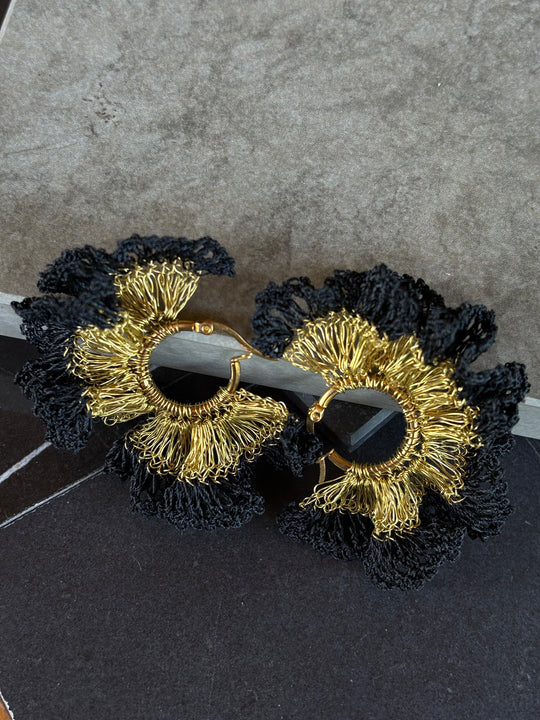 Aros Flor Obsidiana - Bronce