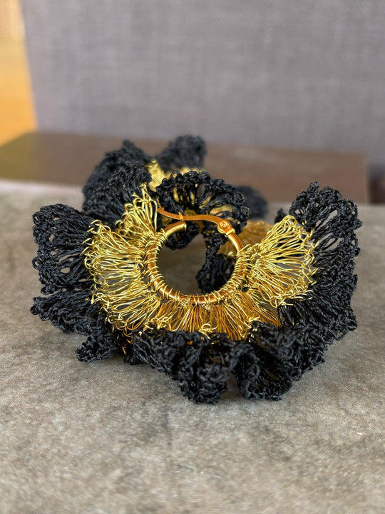 Aros Flor Obsidiana - Bronce